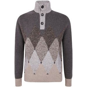 BALLANTYNE Men's Argyle Mock Neck Button Front Sweater Men BROWN Sweaters &